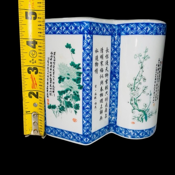 Antique Vintage Chinese Porcelain Brush Pot /Vase with Calligraphy Floral Design - Picture 13 of 13